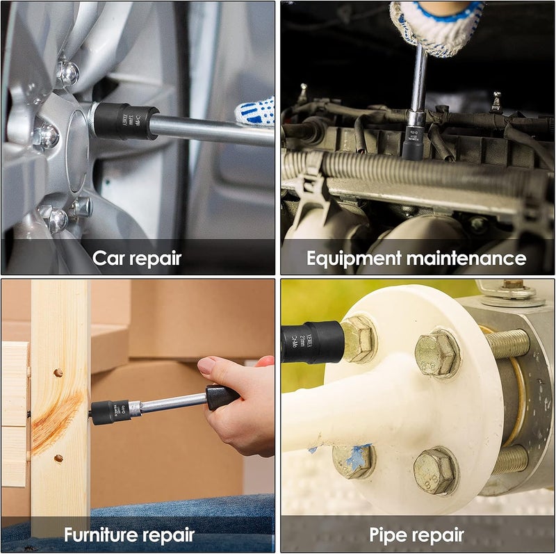 XEWEA 9PCS Lug Nut Extractor Set, 1/2" Drive Impact Bolt Remover Socket Tool, Wheel Lock Removal Kit, Easy Out Extractor Set for Damaged, Frozen, Rusted, Rounded-Off Bolts, Father's Day Gift - Image 5
